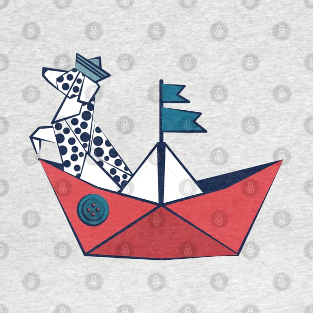 Origami Dalmatian dog day at the lake // print // red sail boat by SelmaCardoso